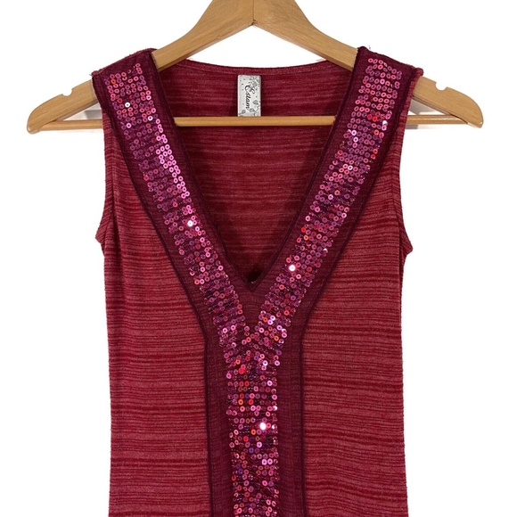 Estam Women’s Size Small Pink Sequin Mesh Front Sleeveless Stretch Mini Dress - Picture 2 of 11